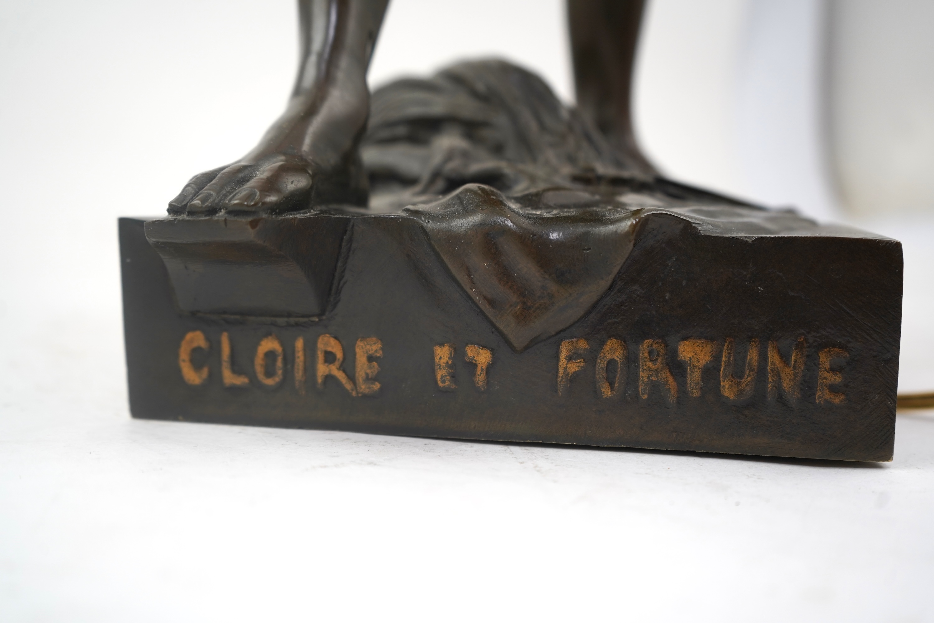 After Émile Louis Picault, a large bronze figural lamp